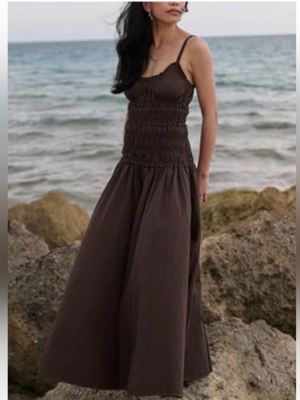 Stunning 🤎 Caroline Constas 100% Cotton Chocolate Brown Smocked Dress! - Picture 6 of 7